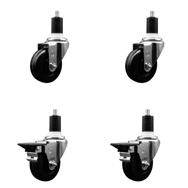 3-1/2'' Phenolic Wheel Swivel 1-1/2'' Expanding Stem Caster Set 2 Brakes, 4PK